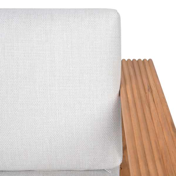 Saint Lucia Reeded Teak Wood Patio Loveseat With Plush Outdoor Cushions, Coastal Durable Design