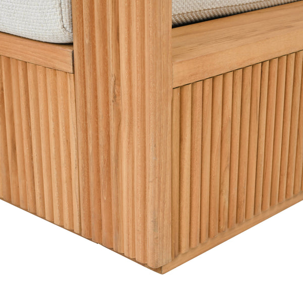 Saint Lucia Reeded Teak Wood Patio Loveseat With Plush Outdoor Cushions, Coastal Durable Design