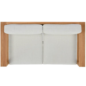 Saint Lucia Reeded Teak Wood Patio Loveseat With Plush Outdoor Cushions, Coastal Durable Design
