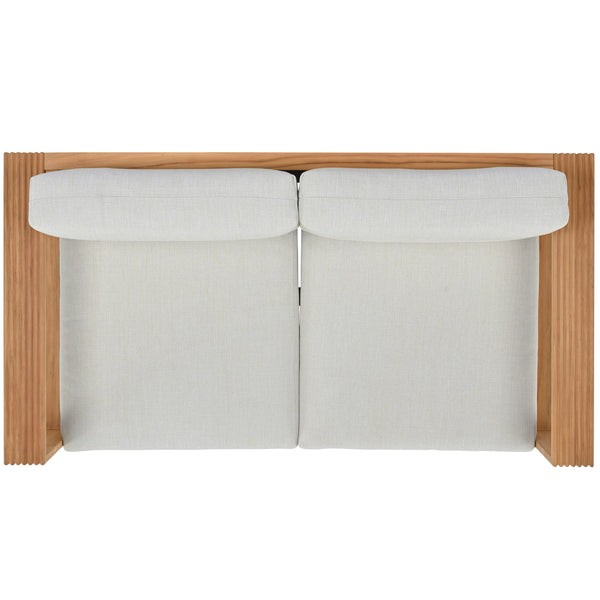 Saint Lucia Reeded Teak Wood Patio Loveseat With Plush Outdoor Cushions, Coastal Durable Design