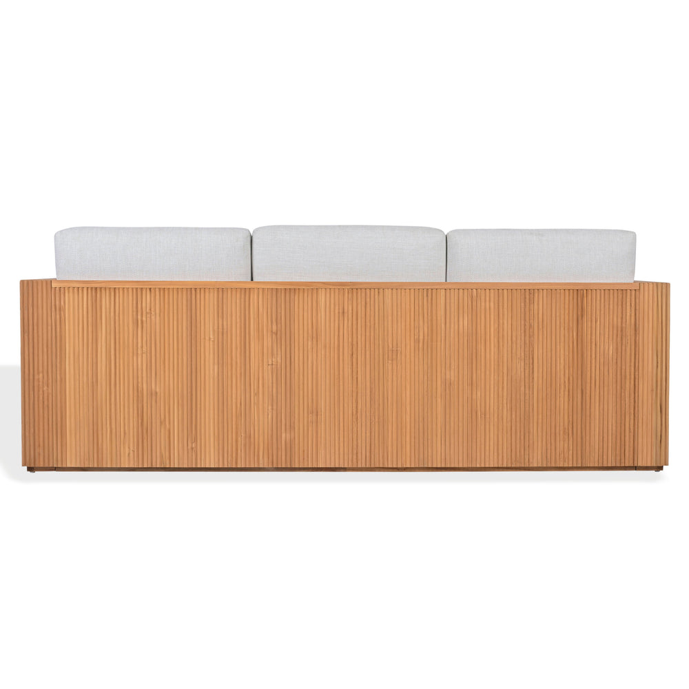 Saint Lucia Reeded Teak Patio Sofa With High-Density Foam Seating, Coastal Modern Design For Outdoors