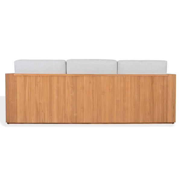 Saint Lucia Reeded Teak Patio Sofa With High-Density Foam Seating, Coastal Modern Design For Outdoors