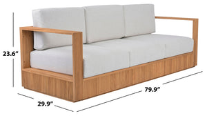 Saint Lucia Reeded Teak Patio Sofa With High-Density Foam Seating, Coastal Modern Design For Outdoors