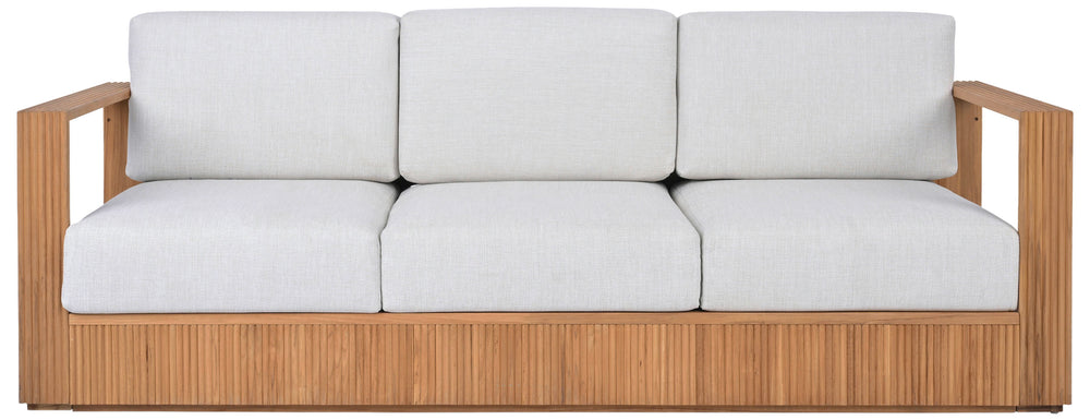 Saint Lucia Reeded Teak Patio Sofa With High-Density Foam Seating, Coastal Modern Design For Outdoors