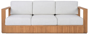 Saint Lucia Reeded Teak Patio Sofa With High-Density Foam Seating, Coastal Modern Design For Outdoors