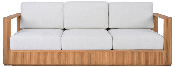 Saint Lucia Reeded Teak Patio Sofa With High-Density Foam Seating, Coastal Modern Design For Outdoors