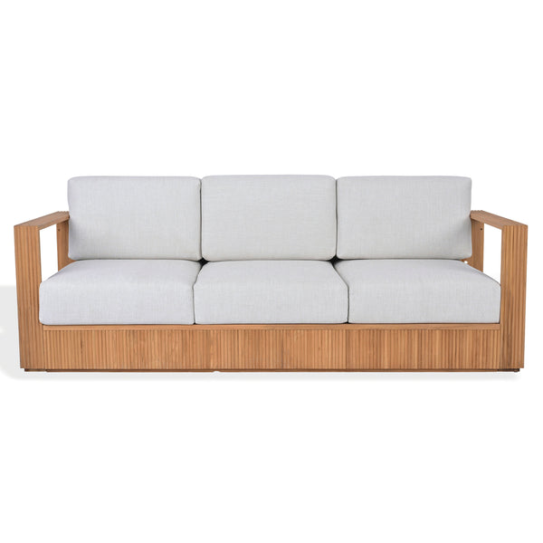 Saint Lucia Reeded Teak Patio Sofa With High-Density Foam Seating, Coastal Modern Design For Outdoors