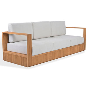 Saint Lucia Reeded Teak Patio Sofa With High-Density Foam Seating, Coastal Modern Design For Outdoors