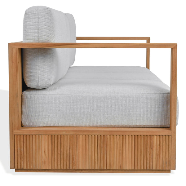 Saint Lucia Reeded Teak Patio Sofa With High-Density Foam Seating, Coastal Modern Design For Outdoors