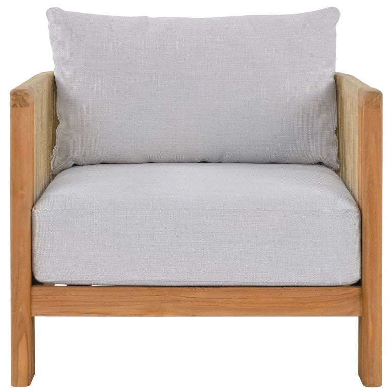 Safavieh Marina Brazilian Teak Outdoor Lounge Chair with White Cushion Resort Patio Style CPT1084A