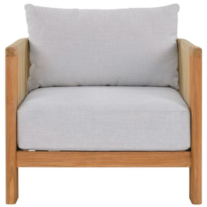 Safavieh Marina Brazilian Teak Outdoor Lounge Chair with White Cushion Resort Patio Style CPT1084A