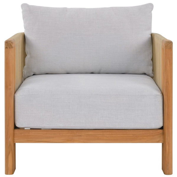 Safavieh Marina Brazilian Teak Outdoor Lounge Chair with White Cushion Resort Patio Style CPT1084A