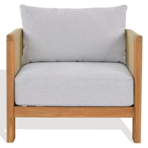Safavieh Marina Brazilian Teak Outdoor Lounge Chair with White Cushion Resort Patio Style CPT1084A