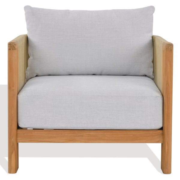 Safavieh Marina Brazilian Teak Outdoor Lounge Chair with White Cushion Resort Patio Style CPT1084A
