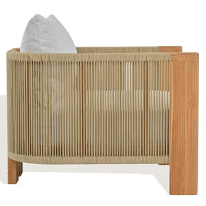 Safavieh Marina Brazilian Teak Outdoor Lounge Chair with White Cushion Resort Patio Style CPT1084A