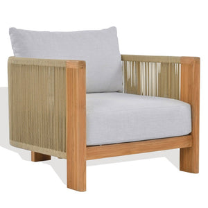 Safavieh Marina Brazilian Teak Outdoor Lounge Chair with White Cushion Resort Patio Style CPT1084A