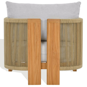 Safavieh Marina Brazilian Teak Outdoor Lounge Chair with White Cushion Resort Patio Style CPT1084A