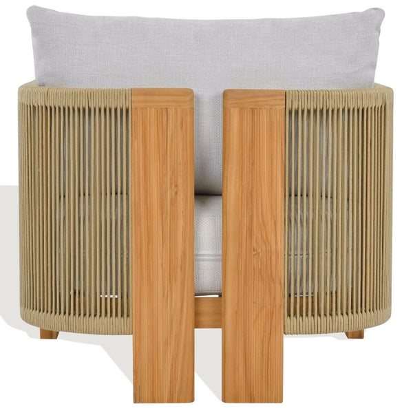 Safavieh Marina Brazilian Teak Outdoor Lounge Chair with White Cushion Resort Patio Style CPT1084A