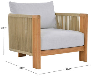 Safavieh Marina Brazilian Teak Outdoor Lounge Chair with White Cushion Resort Patio Style CPT1084A