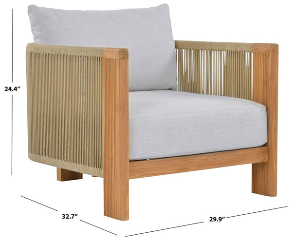 Safavieh Marina Brazilian Teak Outdoor Lounge Chair with White Cushion Resort Patio Style CPT1084A