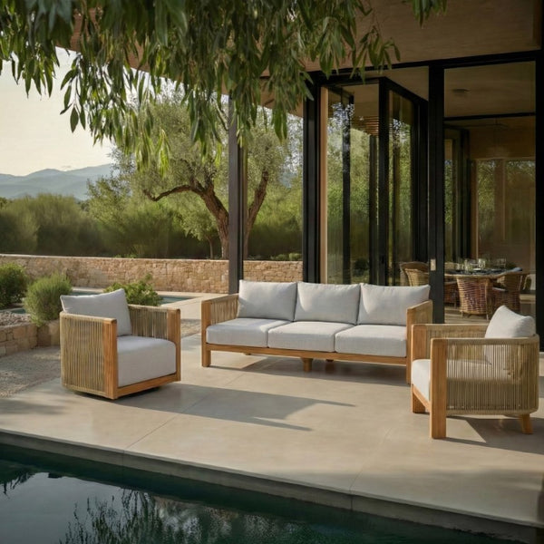 Safavieh Marina Brazilian Teak Outdoor Lounge Chair with White Cushion Resort Patio Style CPT1084A