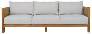 Safavieh Marina Solid Brazilian Teak Outdoor Sofa with White Cushions for Resort Patio Living CPT1085A