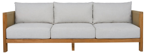 Safavieh Marina Solid Brazilian Teak Outdoor Sofa with White Cushions for Resort Patio Living CPT1085A