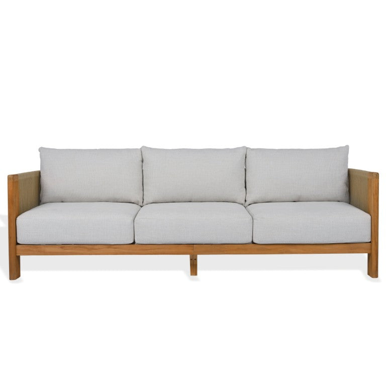Safavieh Marina Solid Brazilian Teak Outdoor Sofa with White Cushions for Resort Patio Living CPT1085A
