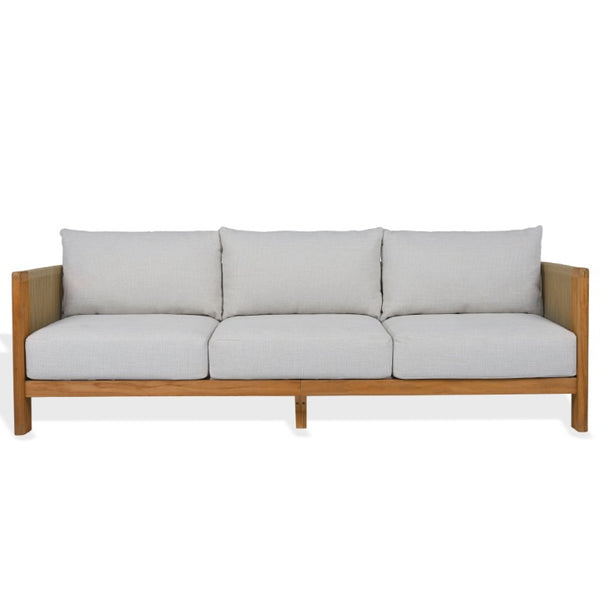 Safavieh Marina Solid Brazilian Teak Outdoor Sofa with White Cushions for Resort Patio Living CPT1085A