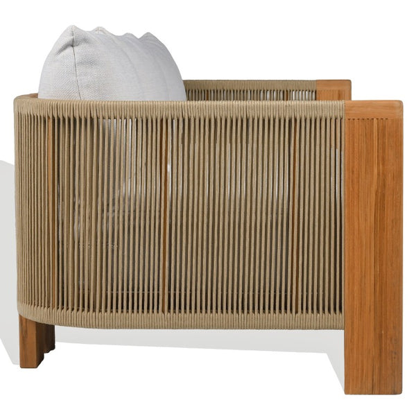 Safavieh Marina Solid Brazilian Teak Outdoor Sofa with White Cushions for Resort Patio Living CPT1085A