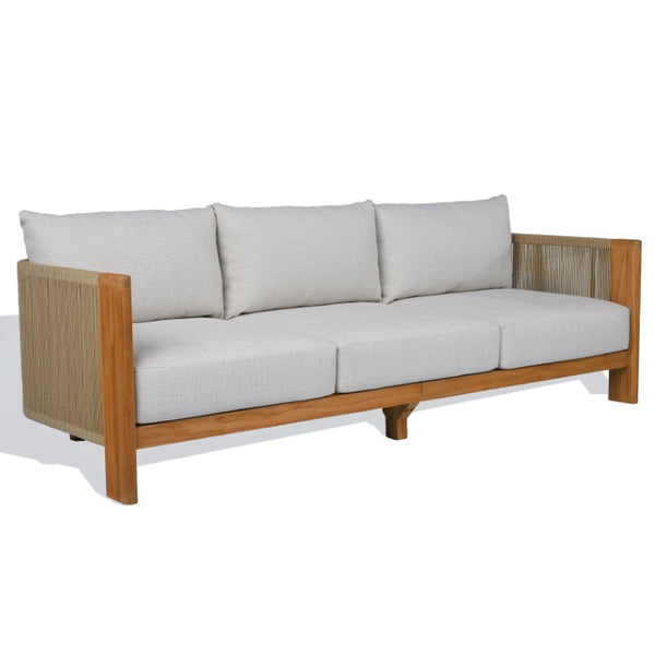 Safavieh Marina Solid Brazilian Teak Outdoor Sofa with White Cushions for Resort Patio Living CPT1085A