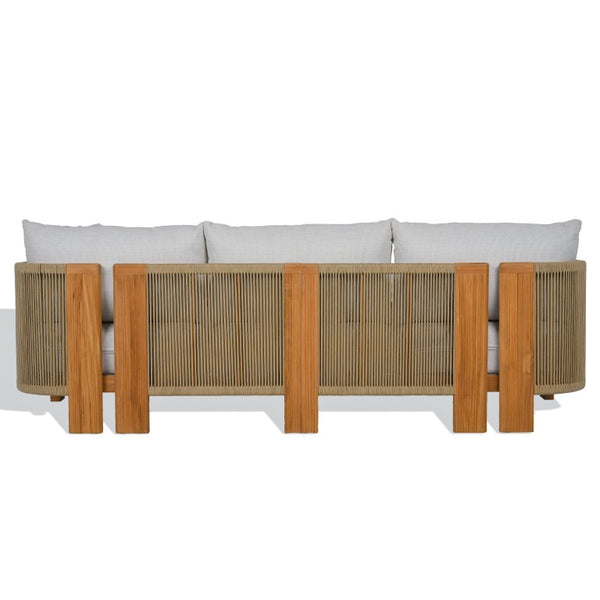 Safavieh Marina Solid Brazilian Teak Outdoor Sofa with White Cushions for Resort Patio Living CPT1085A