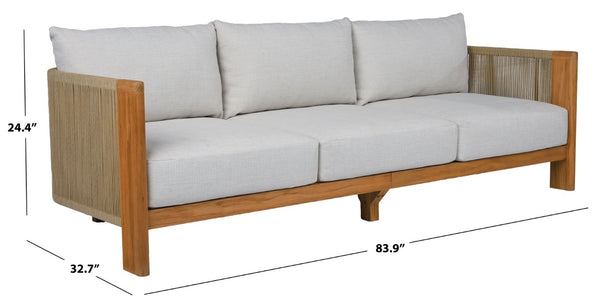 Safavieh Marina Solid Brazilian Teak Outdoor Sofa with White Cushions for Resort Patio Living CPT1085A