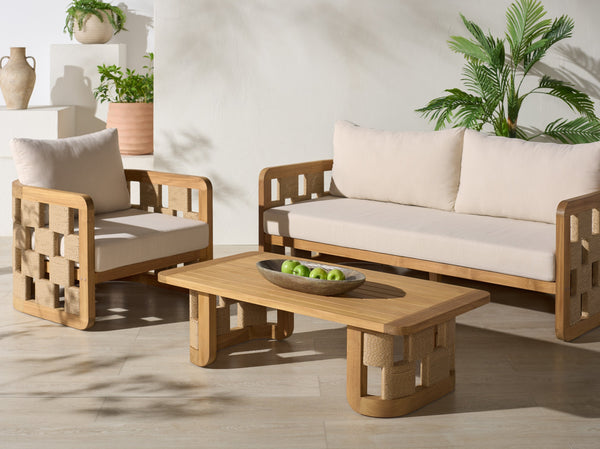 Skipper Teak And Hyacinth Patio Sofa — Weather-Resistant Outdoor Seating, Cushioned Comfort, 69.3" W
