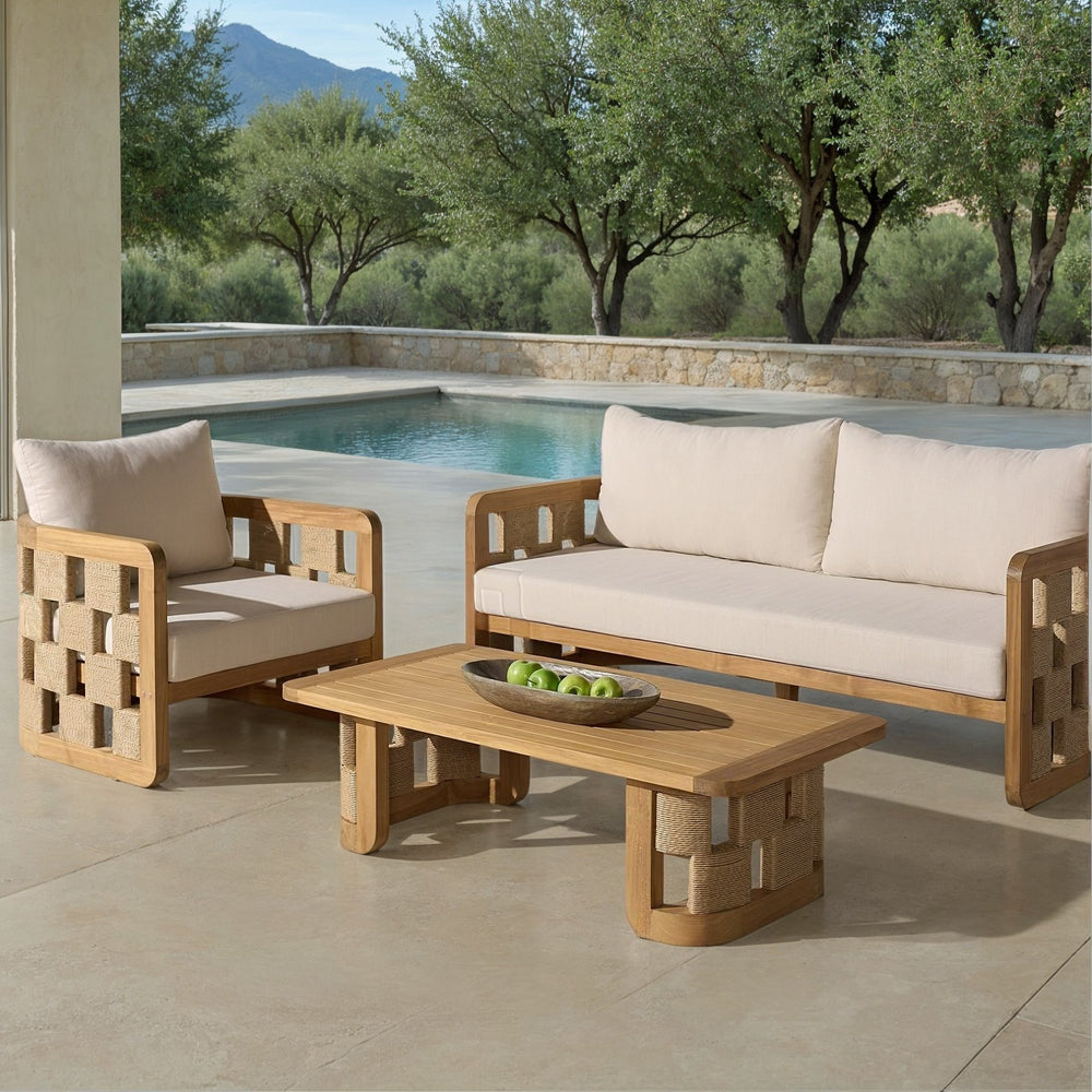 Skipper Teak And Hyacinth Patio Sofa — Weather-Resistant Outdoor Seating, Cushioned Comfort, 69.3" W