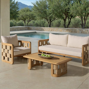 Skipper Teak And Hyacinth Patio Sofa — Weather-Resistant Outdoor Seating, Cushioned Comfort, 69.3" W
