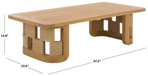 Skipper Teak And Hyacinth Outdoor Coffee Table With Handwoven Surface, Durable Weather-Tolerant Design