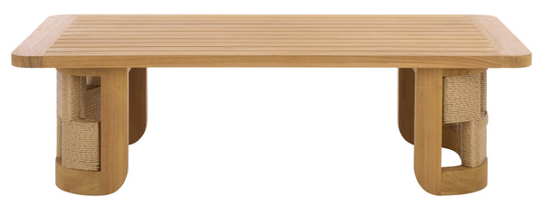 Skipper Teak And Hyacinth Outdoor Coffee Table With Handwoven Surface, Durable Weather-Tolerant Design