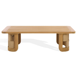 Skipper Teak And Hyacinth Outdoor Coffee Table With Handwoven Surface, Durable Weather-Tolerant Design