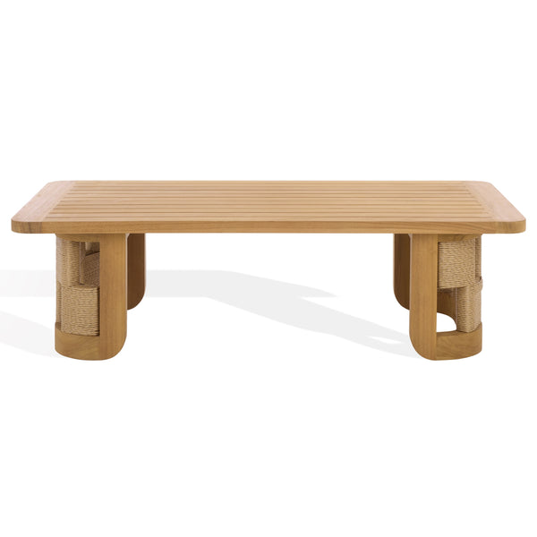 Skipper Teak And Hyacinth Outdoor Coffee Table With Handwoven Surface, Durable Weather-Tolerant Design