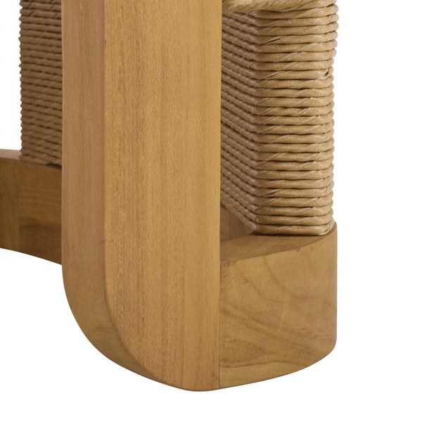 Skipper Teak And Hyacinth Outdoor Coffee Table With Handwoven Surface, Durable Weather-Tolerant Design