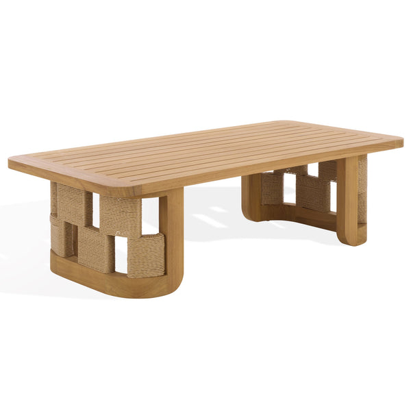 Skipper Teak And Hyacinth Outdoor Coffee Table With Handwoven Surface, Durable Weather-Tolerant Design