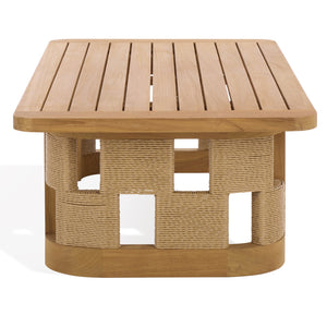 Skipper Teak And Hyacinth Outdoor Coffee Table With Handwoven Surface, Durable Weather-Tolerant Design