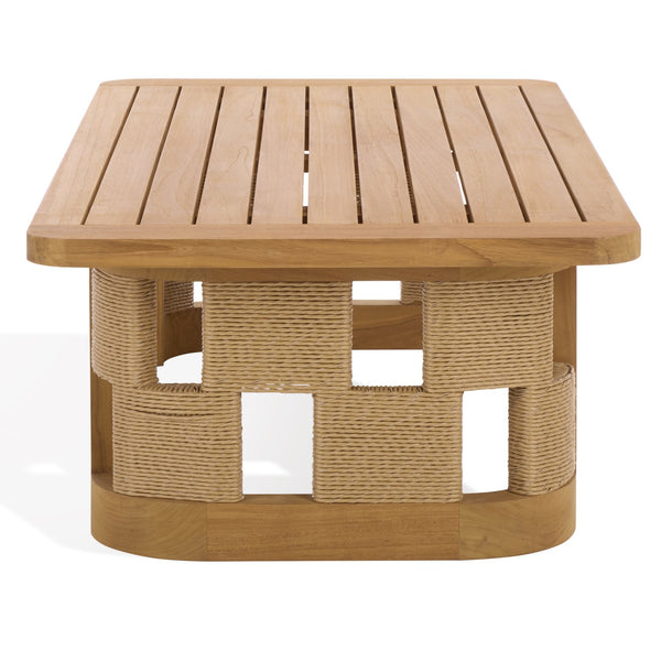 Skipper Teak And Hyacinth Outdoor Coffee Table With Handwoven Surface, Durable Weather-Tolerant Design