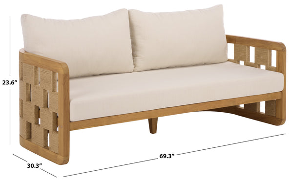 Skipper Teak And Hyacinth Patio Sofa — Weather-Resistant Outdoor Seating, Cushioned Comfort, 69.3" W