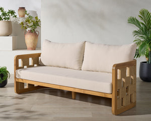 Skipper Teak And Hyacinth Patio Sofa — Weather-Resistant Outdoor Seating, Cushioned Comfort, 69.3" W