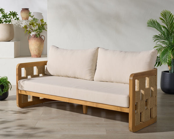 Skipper Teak And Hyacinth Patio Sofa — Weather-Resistant Outdoor Seating, Cushioned Comfort, 69.3" W