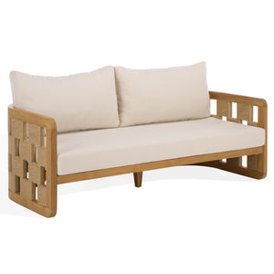 Skipper Teak And Hyacinth Patio Sofa — Weather-Resistant Outdoor Seating, Cushioned Comfort, 69.3" W