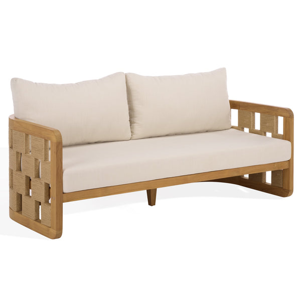 Skipper Teak And Hyacinth Patio Sofa — Weather-Resistant Outdoor Seating, Cushioned Comfort, 69.3" W