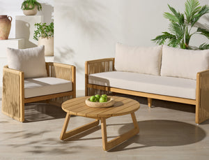 Gale Teak And Hyacinth Patio Sofa With Deep Cushions, Weather‑Resistant Frame For Outdoor Lounging